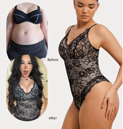 Body Encaje Viral: Control de Abdomen y Escote en V para una Silueta Perfecta